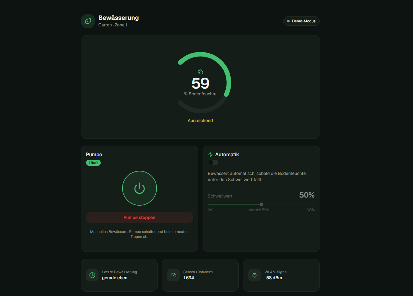 Automated Watering System interface