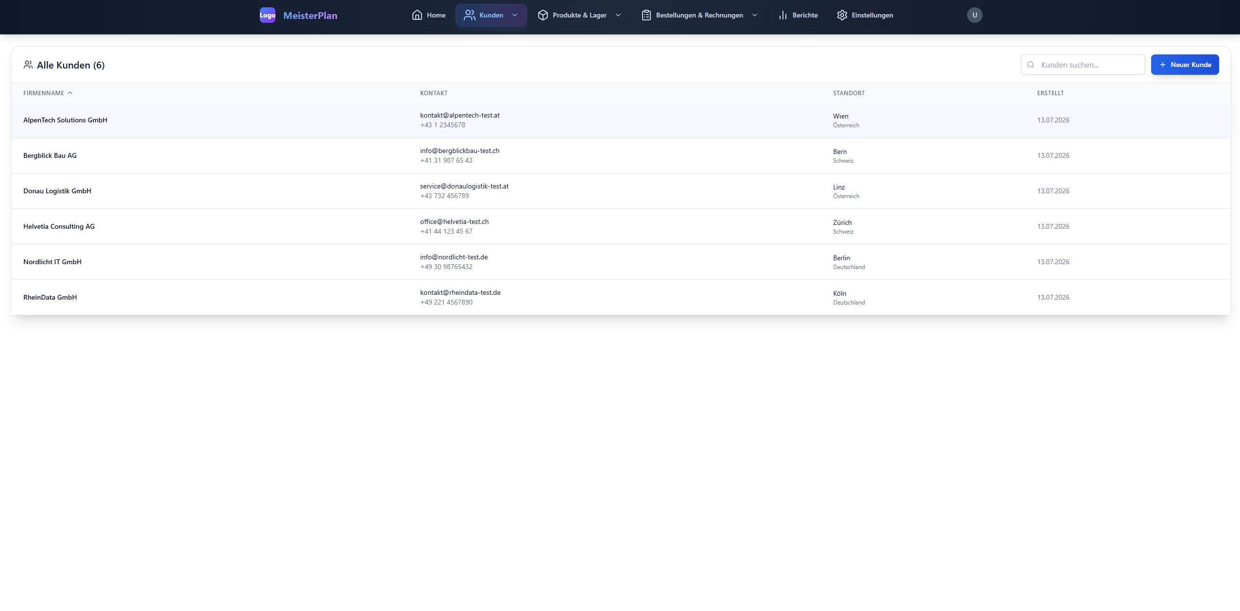 MeisterPlan Platform interface